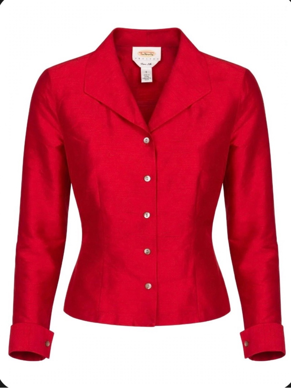 Talbots Petites Pure Silk Boysenberry/Vermillion Red cropped jacket /blouse Sz6